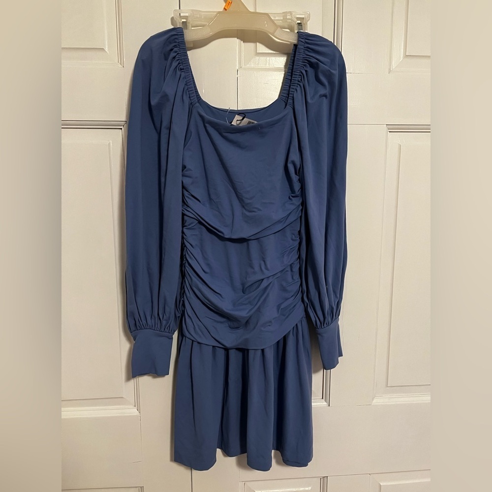 Susan Monaco Winter‎ Sky Square Neck Poet Sleeve Gathered Dress Size XS